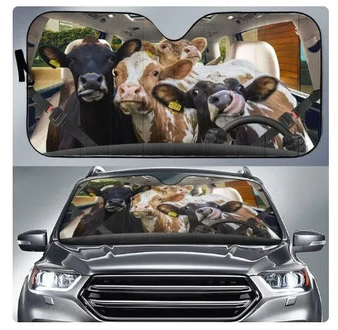 Aluminium foil car sun shield with a telescopic frame extended, designed for the front windshield.