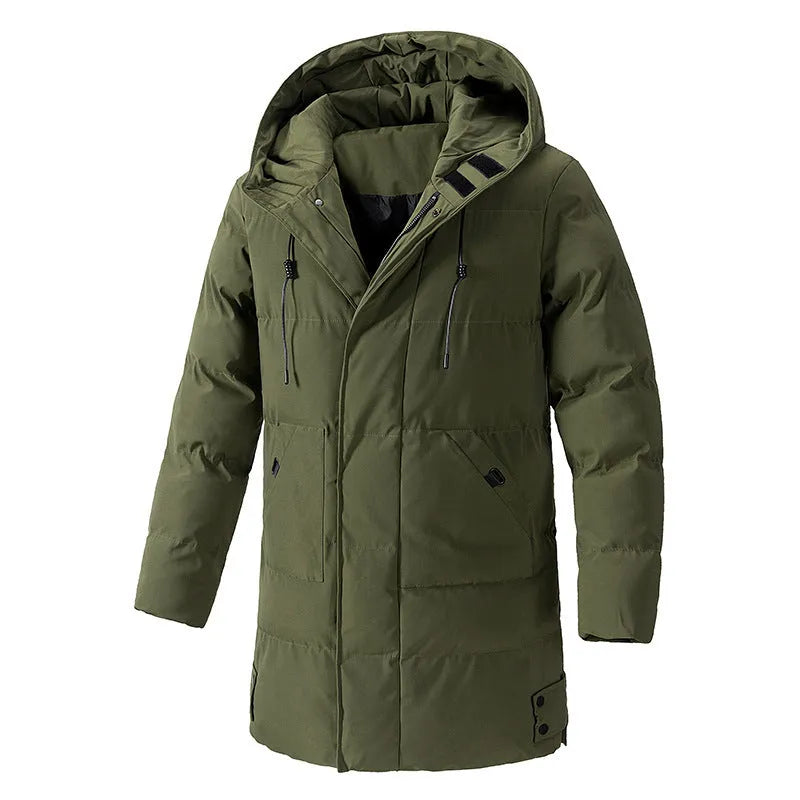 Mid-length polyester fibre men's plus size jacket in solid colour with straight hem
