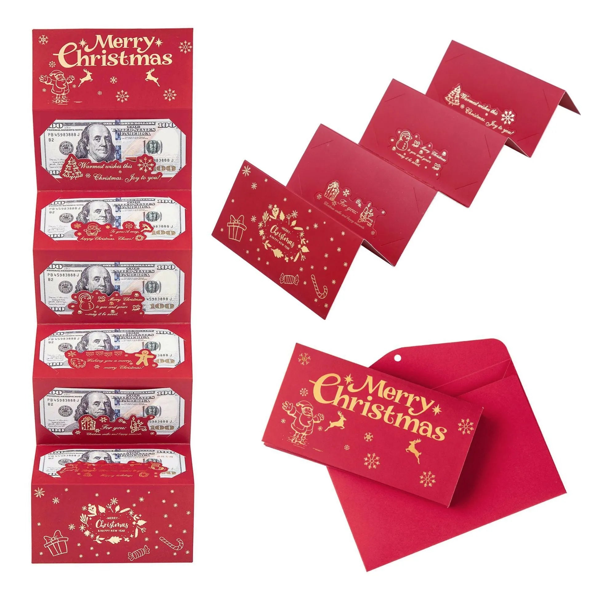Gilded 6-card Christmas red envelope with Santa Claus design, 17x72cm