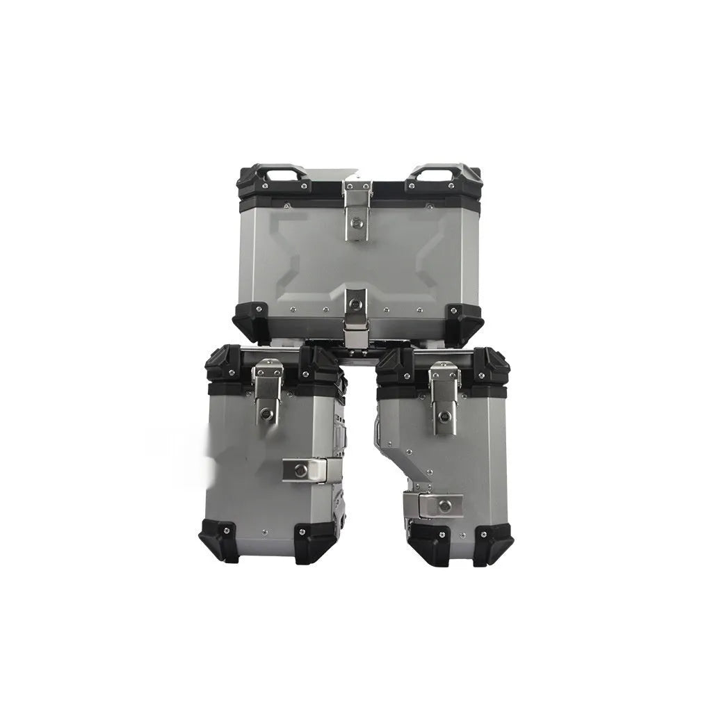 Large capacity aluminium alloy detachable motorcycle storage box in silver finish with 45L capacity
