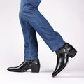 Trendy wild chain boots for men and women in black, artificial PU upper, rivet detail, side zipper, horse-shoe heel