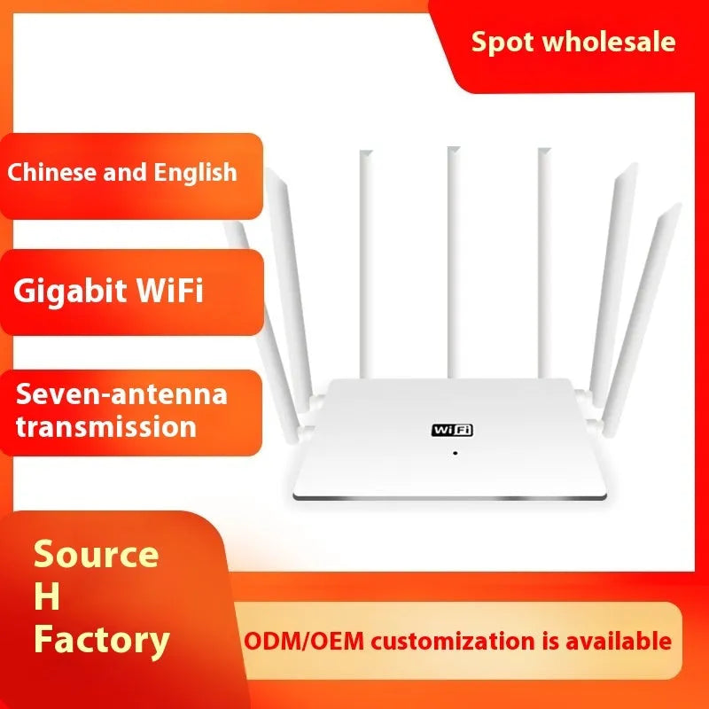 Black and white dual-frequency 5G Gigabit router with multiple antennas for through-wall home WiFi coverage