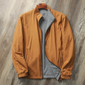 Men's stand collar jacket in polyester blend with cotton lining, shown in Army Green colour.