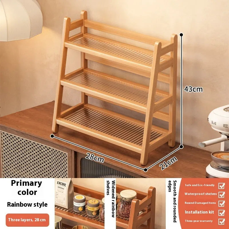 Simple modern bamboo and acrylic multi-purpose table top storage rack for teacups and tea sets