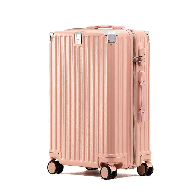 Aluminium frame trolley suitcase in avocado green with wheels and a USB port.