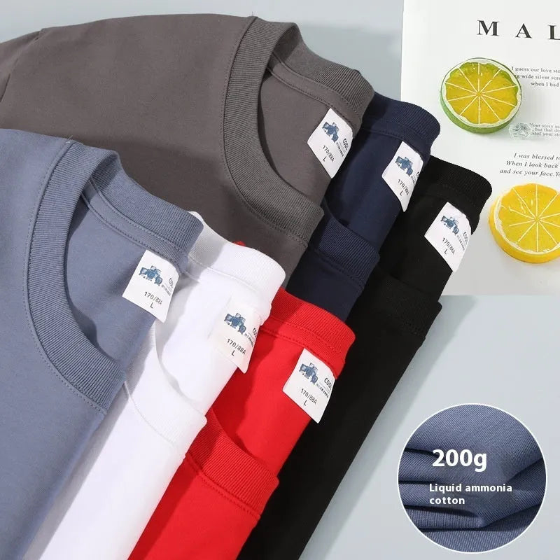 Liquid ammonia cotton cool feeling short-sleeved shirt in solid colour, loose fit pullover style