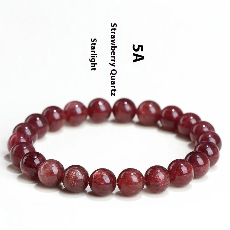 Natural strawberry quartz crystal bracelet with geometric beads showing starry inclusions