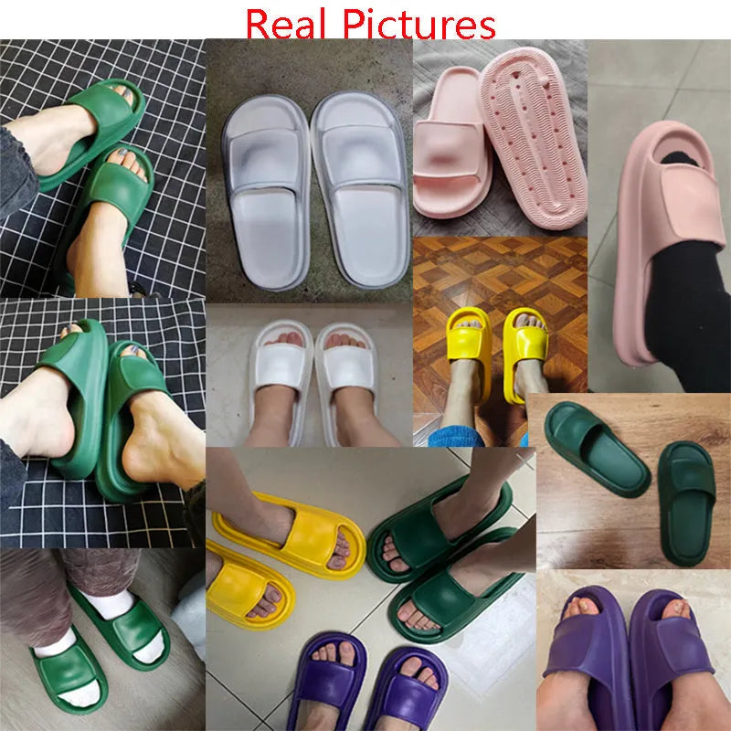 EVA flip-flop slippers with a thick sole in multiple colour options on a white background.