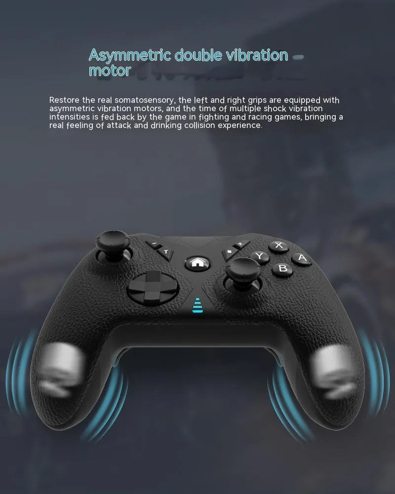 Black wireless game controller with leather-pattern texture on handles for Nintendo computers and mobile phones.