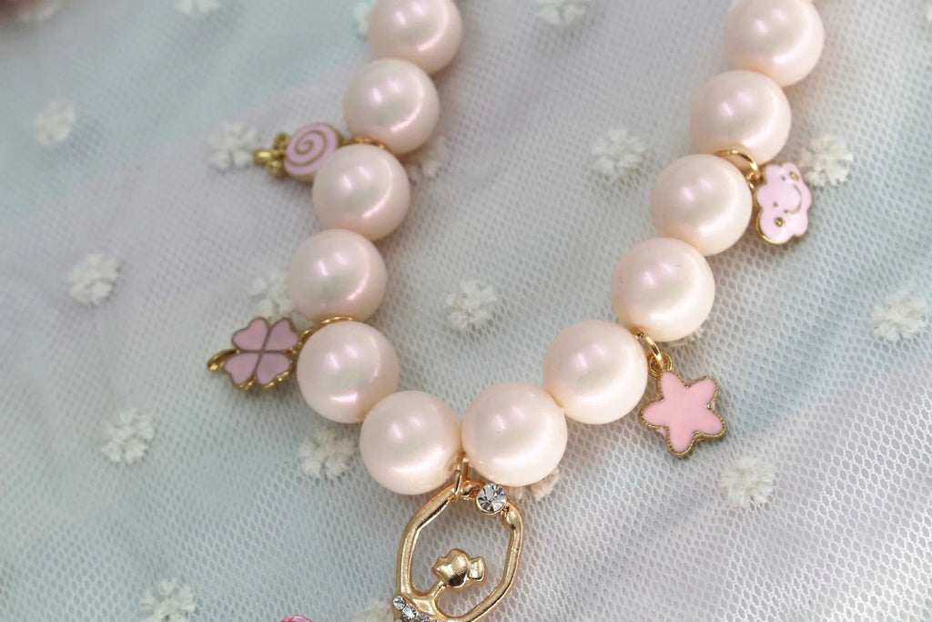 Symphony Pink Korean style pearl necklace for girls on white background