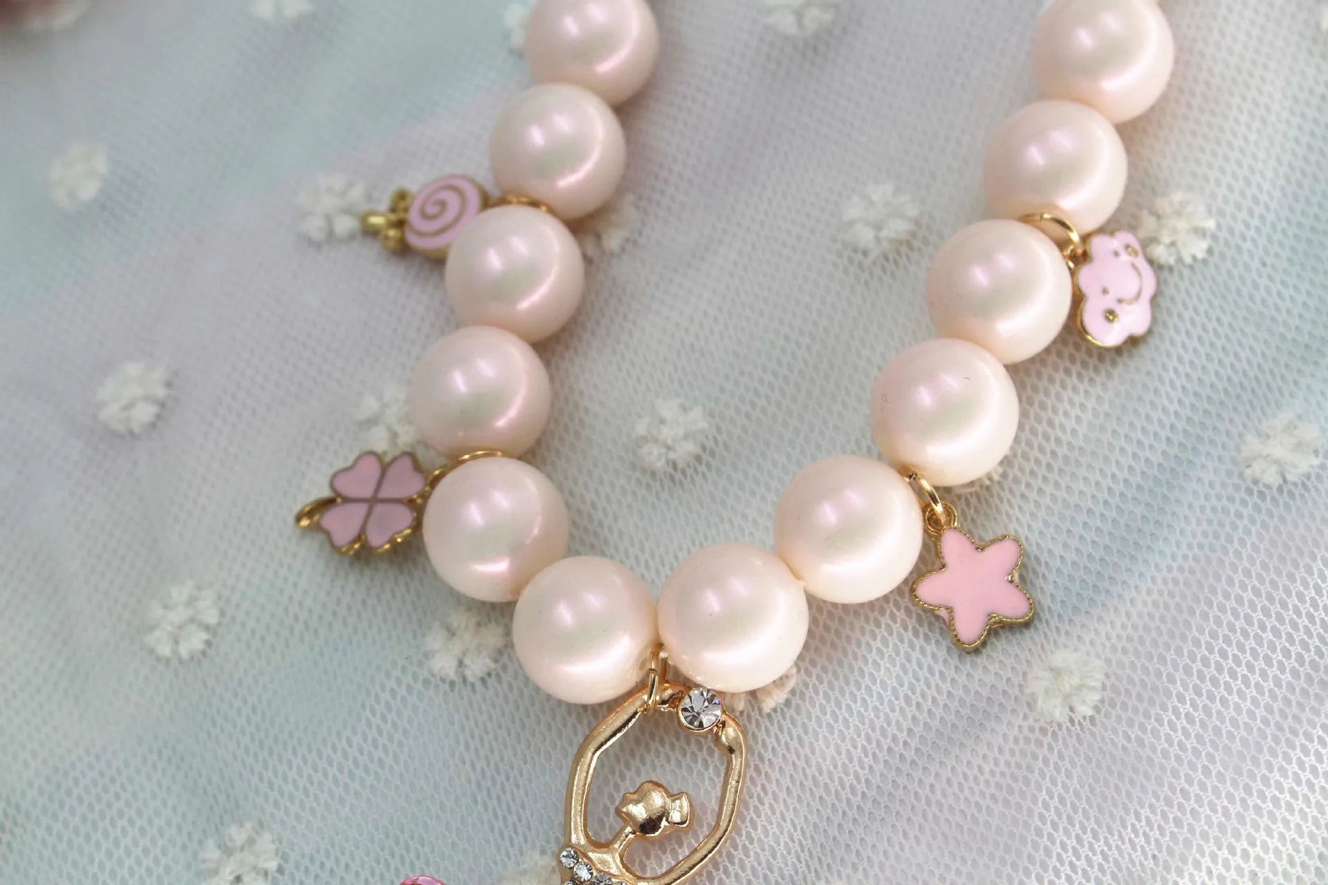 Symphony Pink Korean style pearl necklace for girls on white background