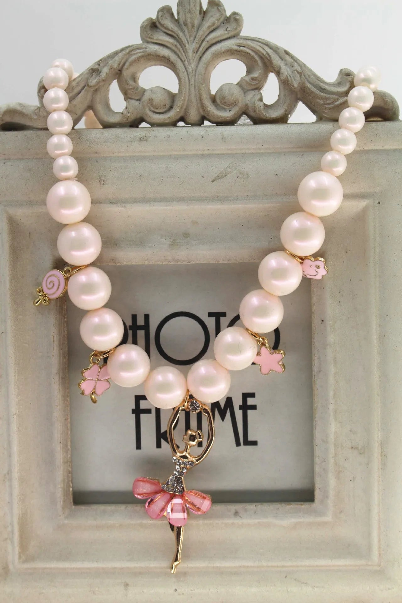 Symphony Pink Korean style pearl necklace for girls on white background