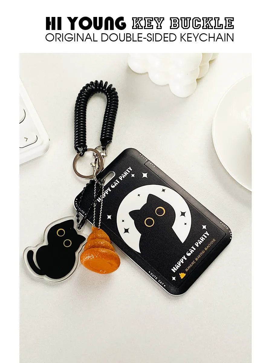 Cartoon cat design plastic card holder wallet with a removable ferrule pendant.