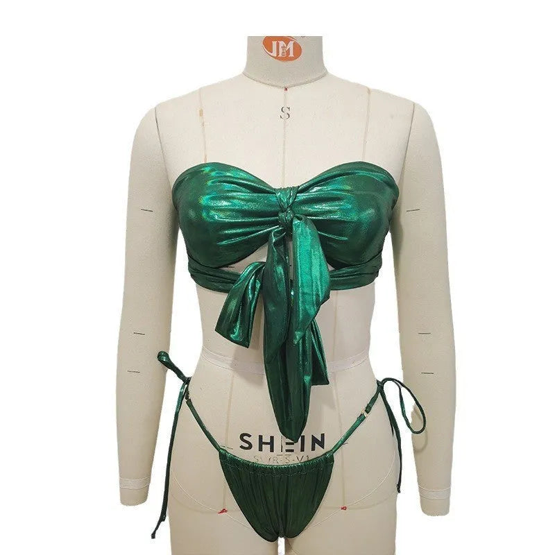 Women's lace-up front swimsuit with floral pattern and integrated chest pad