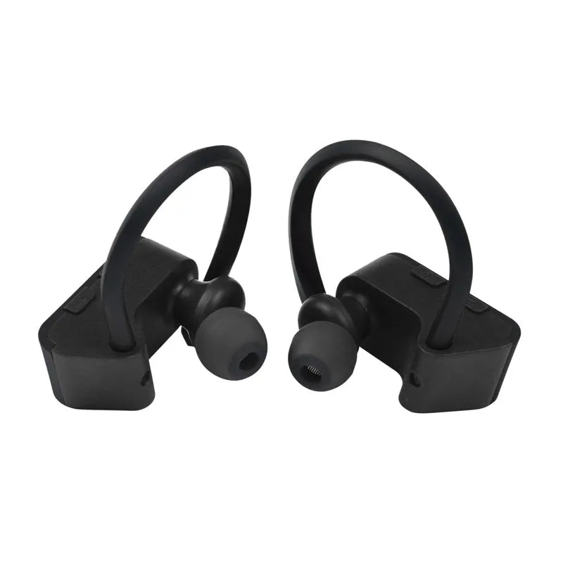 Black wireless Bluetooth headphones with V5.0 technology and ergonomic in-ear design