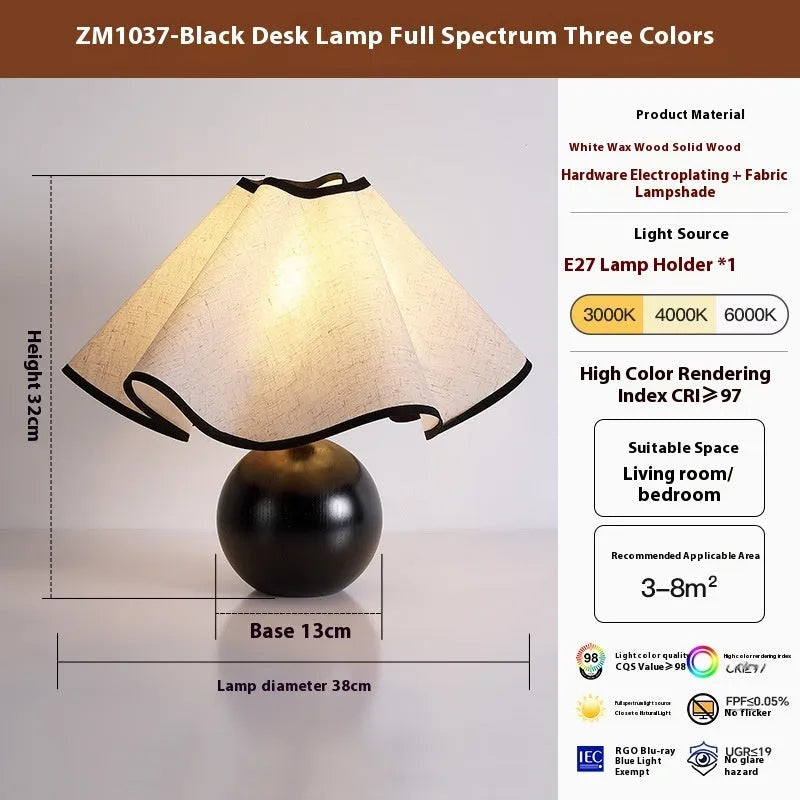 Retro solid wood table lamp walnut creative petal design desk lamp with three colour Earth instrument