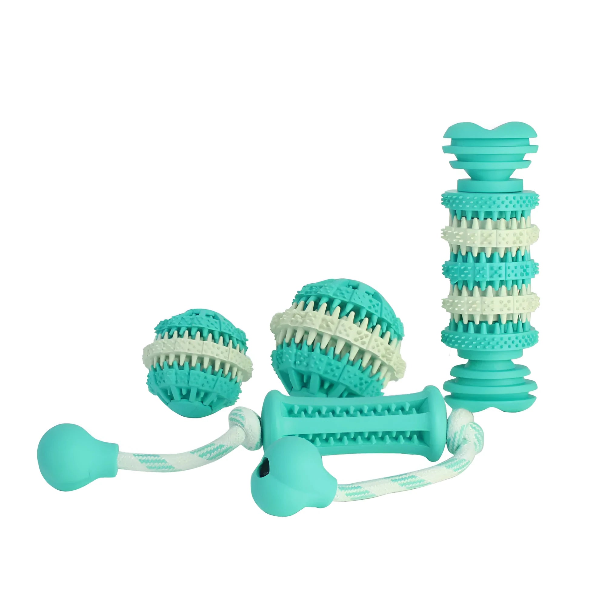 Dog molar toy in spherical, bone and rope shapes with size options – small 6cm, large 7cm, bone 15x5cm