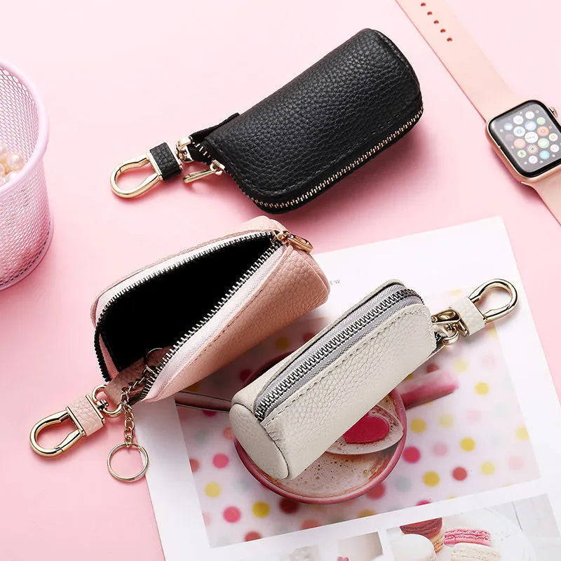 Men's black pu leather waterproof key case with zipper closure
