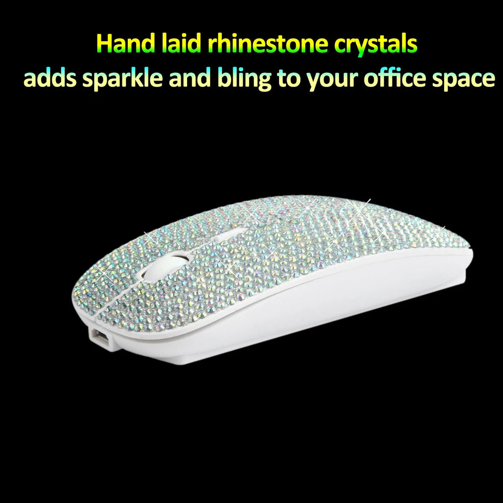 White wireless optical mouse with 2.4G USB receiver, 4 buttons, and rechargeable battery