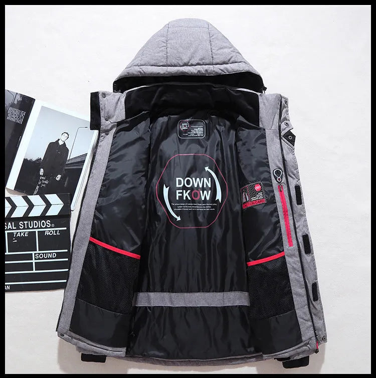 Men's polyester fibre down jacket in black, available in multiple colours and Asian sizes L to 4XL