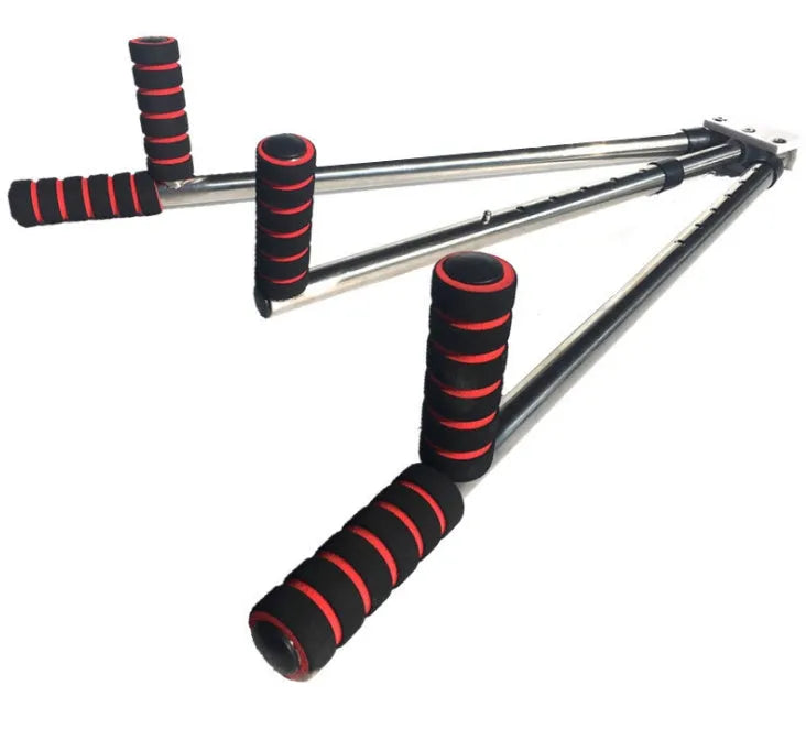 Leg stretcher with two extension bars and centre handle for home flexibility training