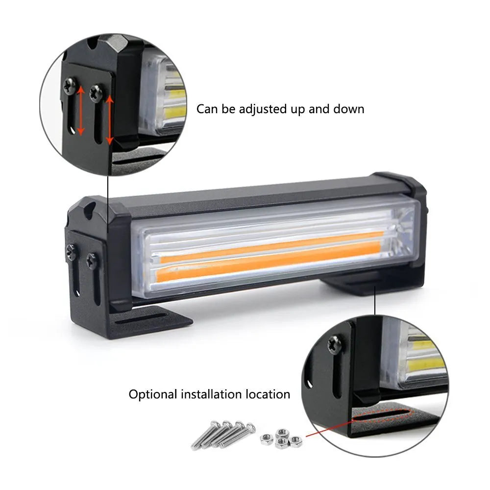 Yellow circular drag strobe warning light with aluminium alloy housing for vehicle mounting.