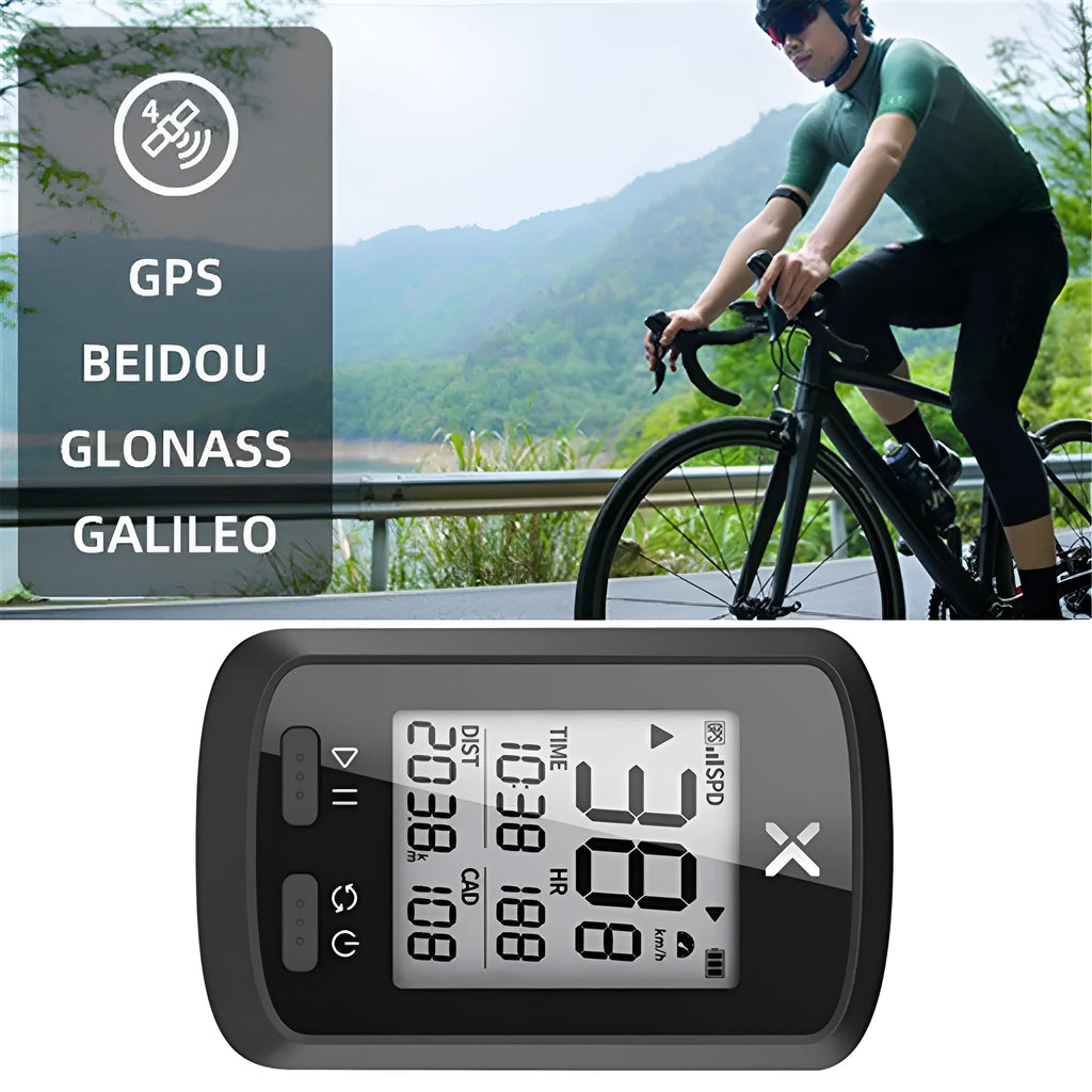 Black plastic waterproof digital stopwatch for bicycle riding and sports timing.
