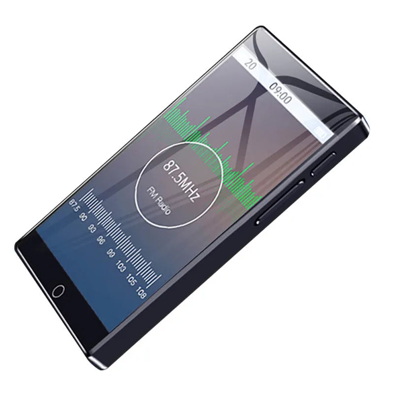Black Ruizu H1 8GB MP3 MP4 player with 4-inch touchscreen showing media playback interface