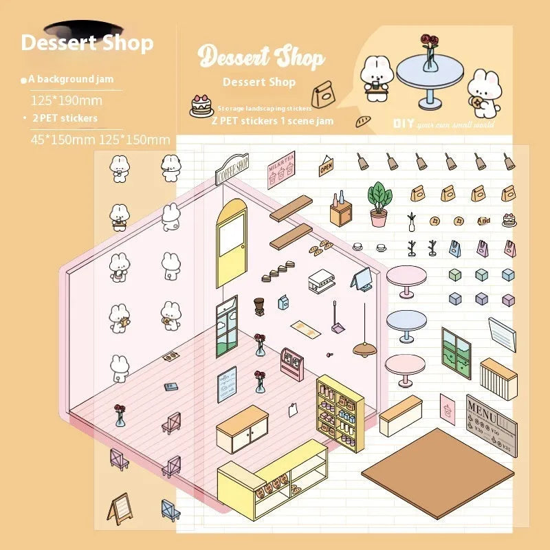 Capabala cut-free cartoon PET decorative sticker sheet in eight colour themes on a 190x125mm sheet.