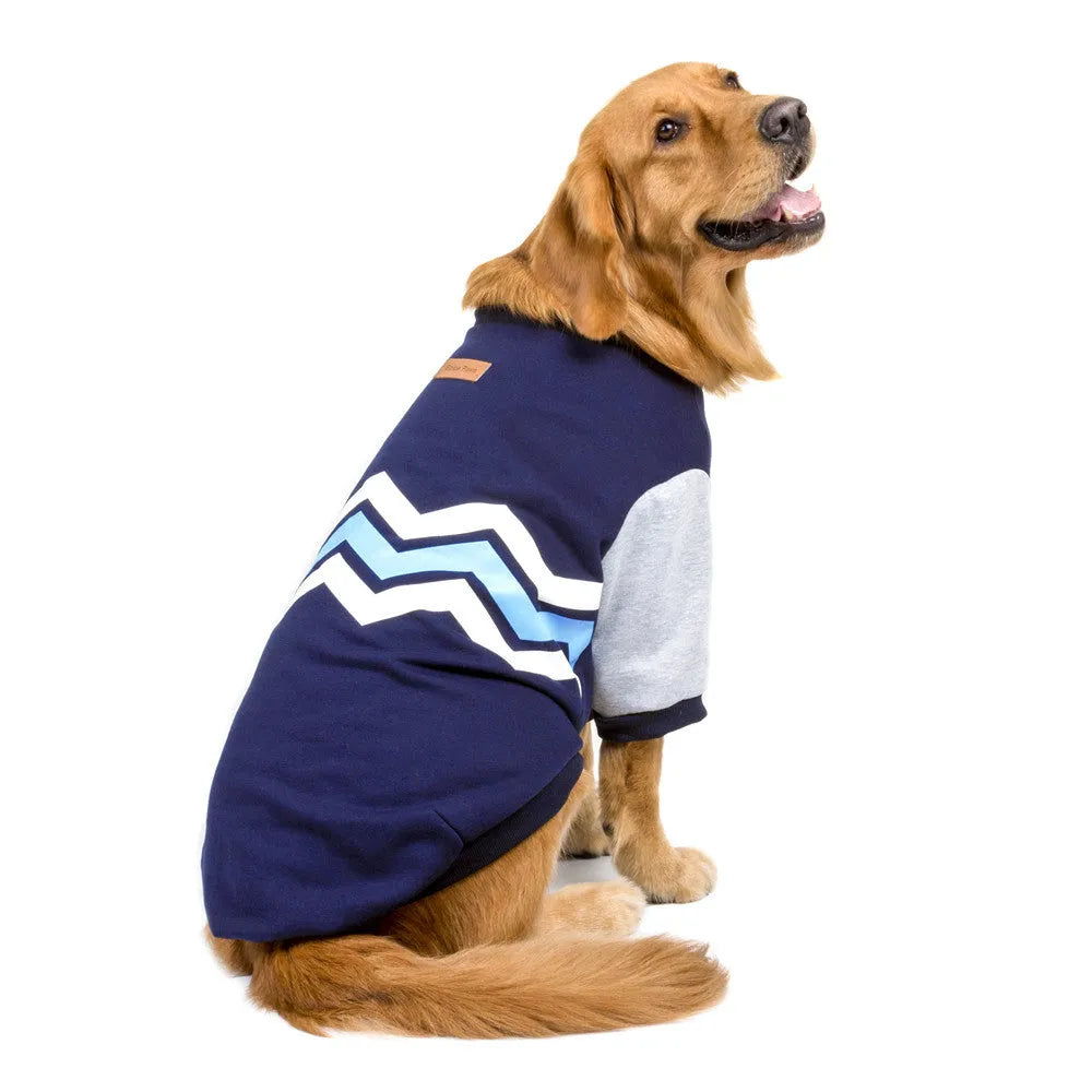 Wavy two-legged hoodie dog clothes in natural cotton with contrasting sleeves, available in green red blue sizes 3XL 4XL 5XL