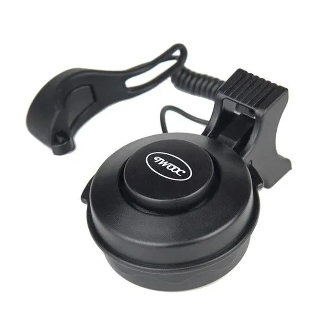 TWOOC T-002 bicycle charging speaker electronic horn mounted on handlebar, black colour, with wired switch and rubber strap