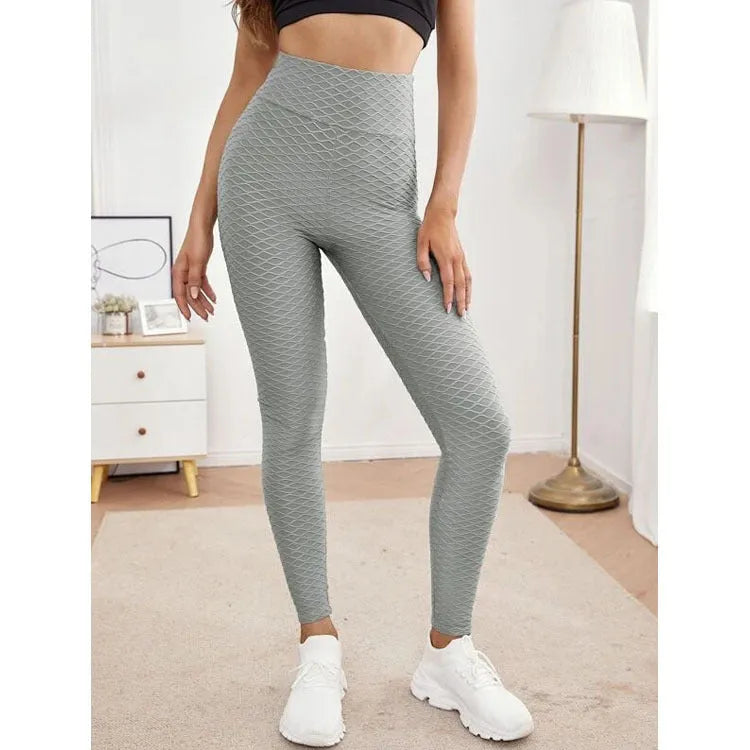 Jacquard stretch high-waist fitness pants in six colours including black and pink, for running and yoga
