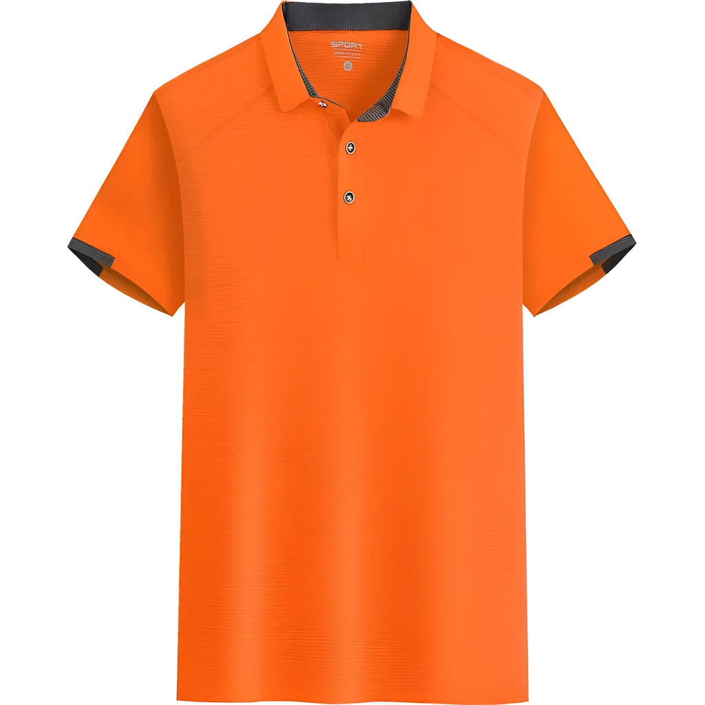 Lapel work polo shirt in black with short sleeves and loose fit, quick-drying polyester fabric for summer use