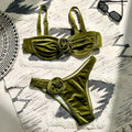 Women's green floral swimsuit with 3D flower pattern, high elasticity briefs style for swimming and fitness.
