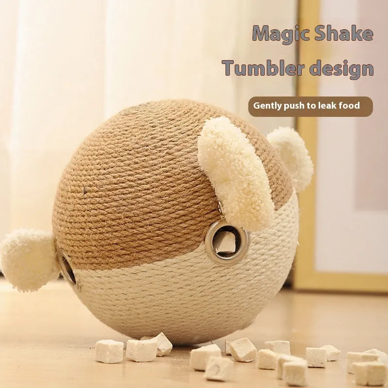 Sisal hemp pet puzzle feeder cube measuring 15x15x15cm in puffer leakage colour