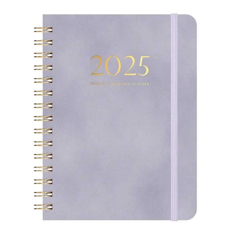A5 size PU leather notebook with metal coil binding in various colour options showing year-specific cover designs