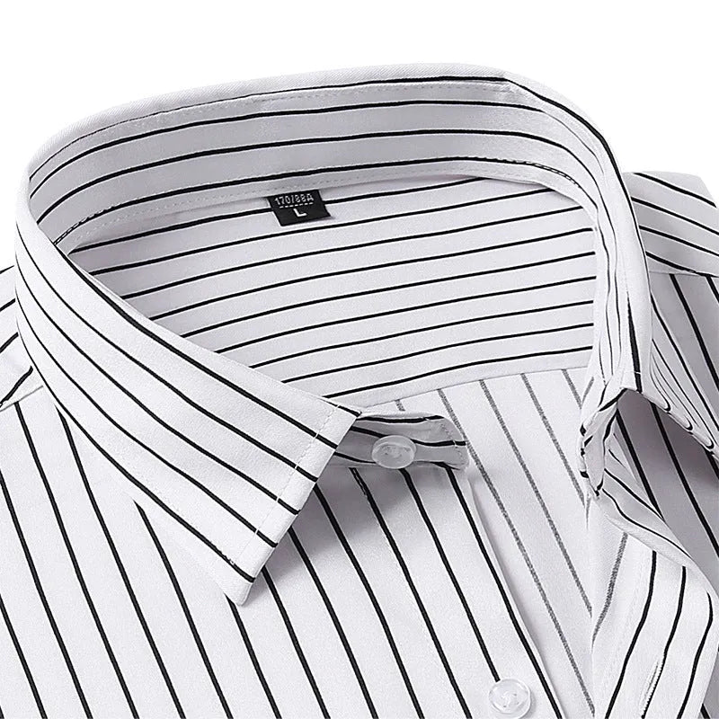 Men's slim fit striped long sleeve shirt in ice silk polyester blend for business formal wear