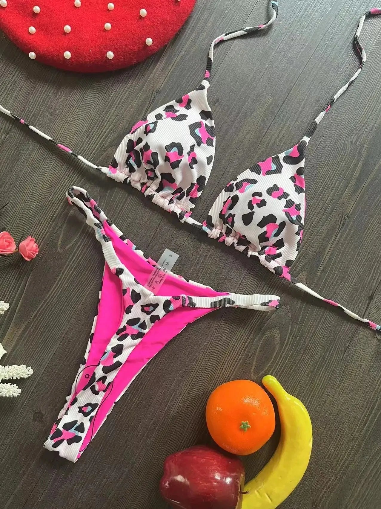 Women's printed bikini swimsuit with cotton lining in briefs style available in three colours