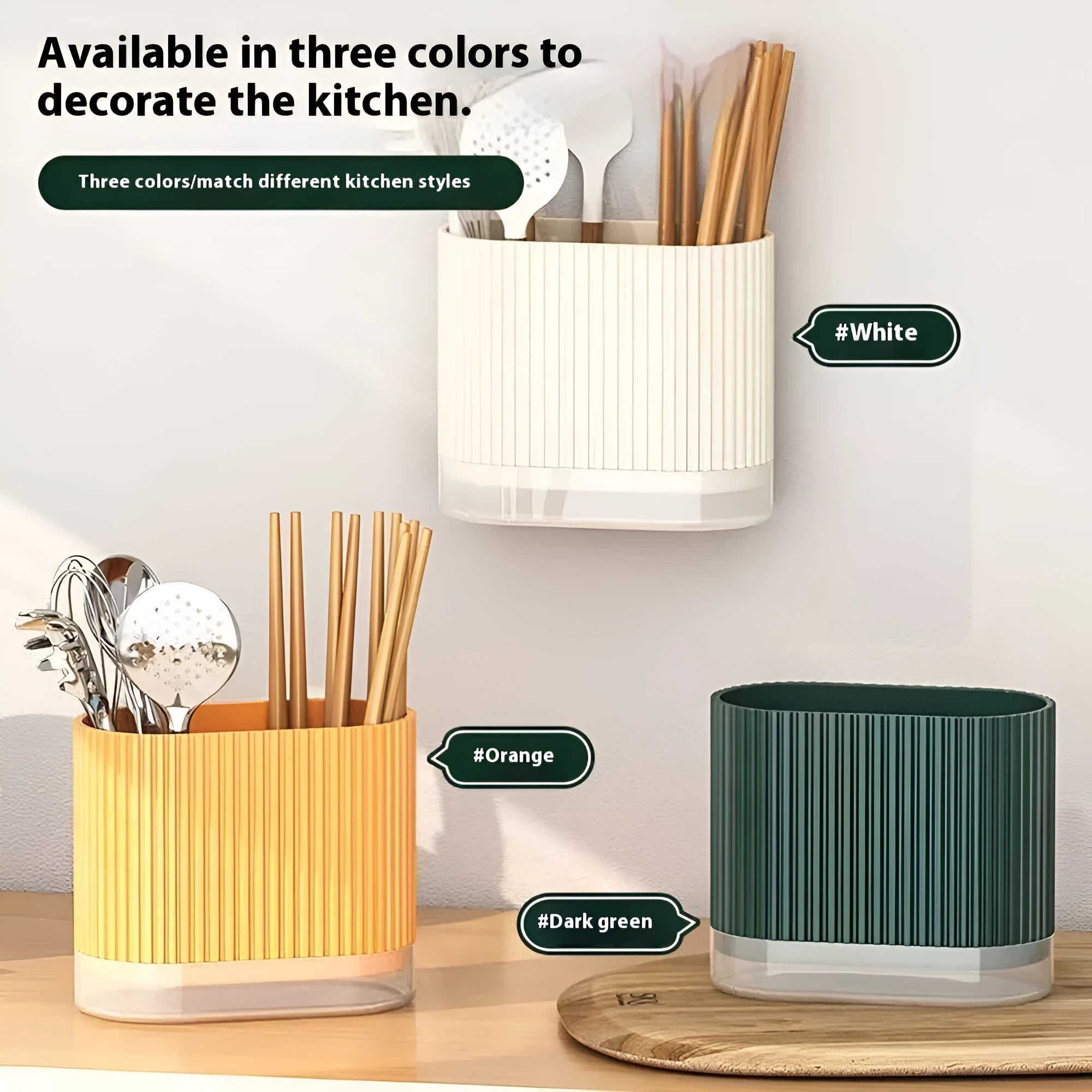 Plastic wall-mounted chopsticks basket with cross-border drain design in beige colour