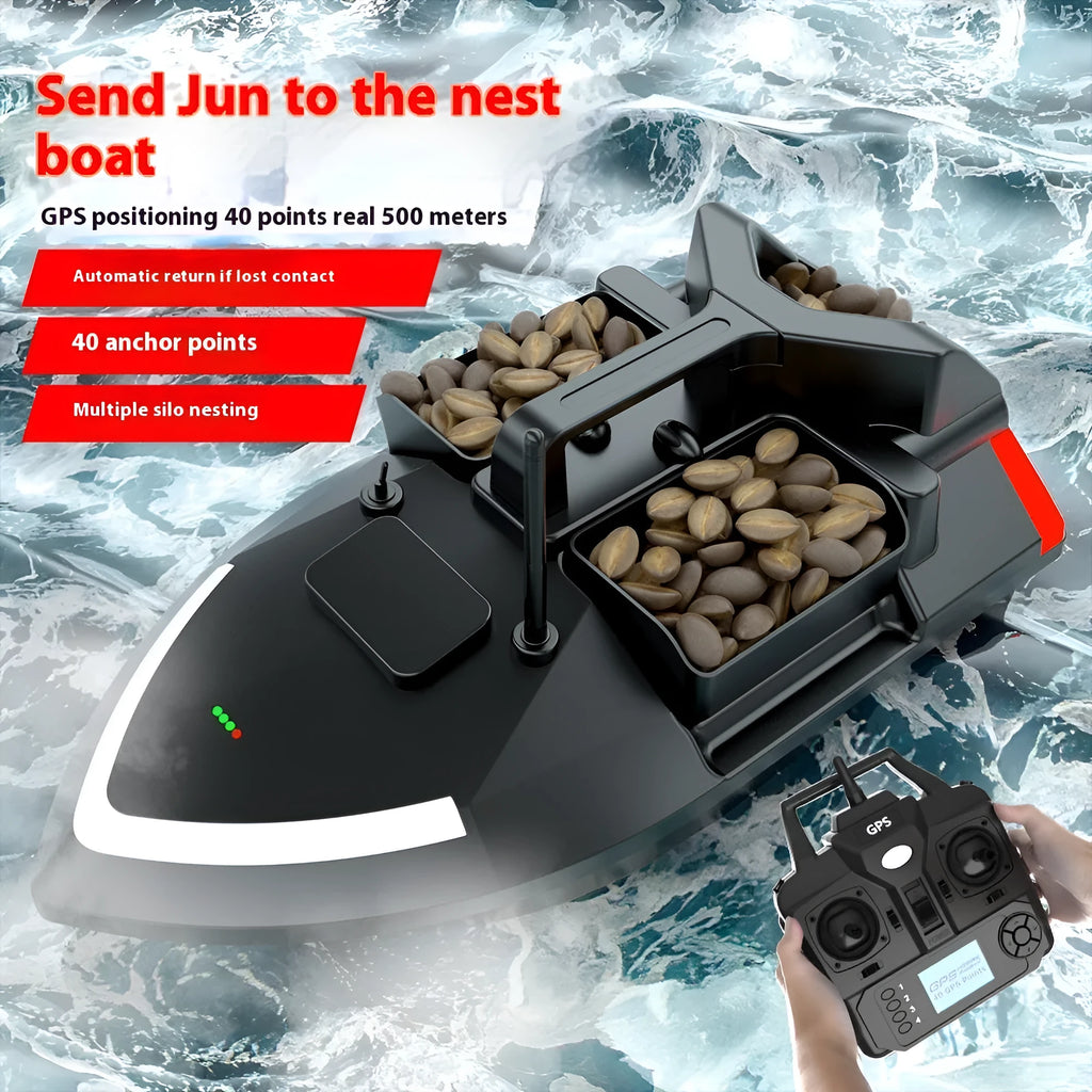 V020 GPS remote control fishing boat with black or luminous yellow hull and handbag