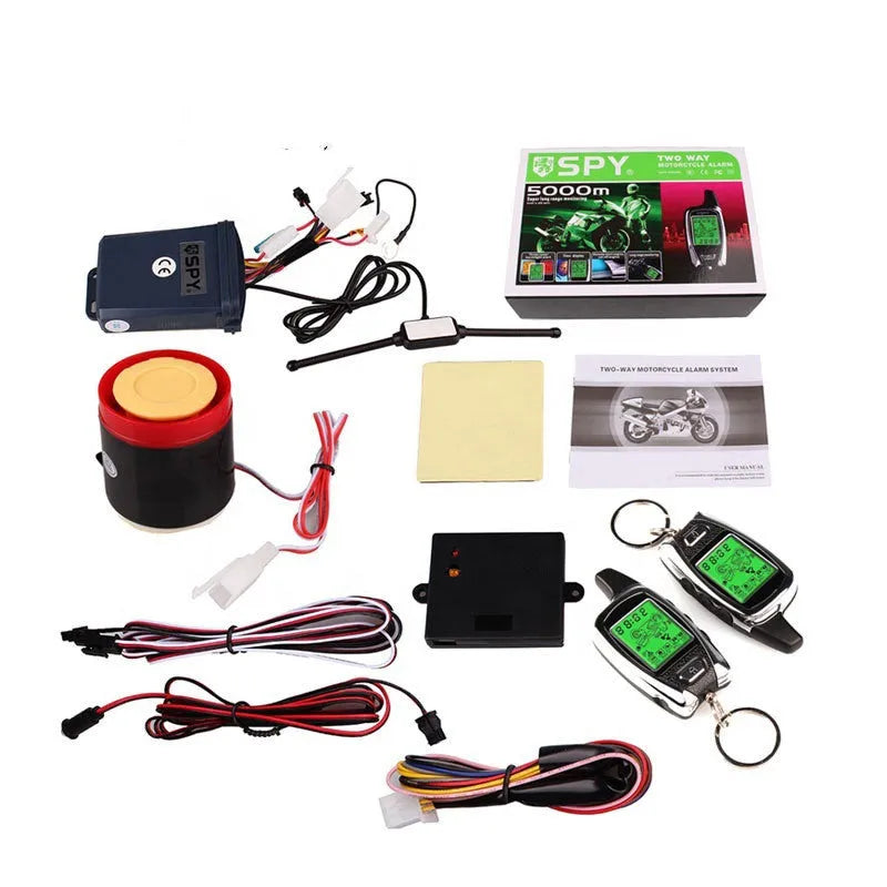 Black plastic bidirectional motorcycle burglar alarm for 12V systems anti-theft device