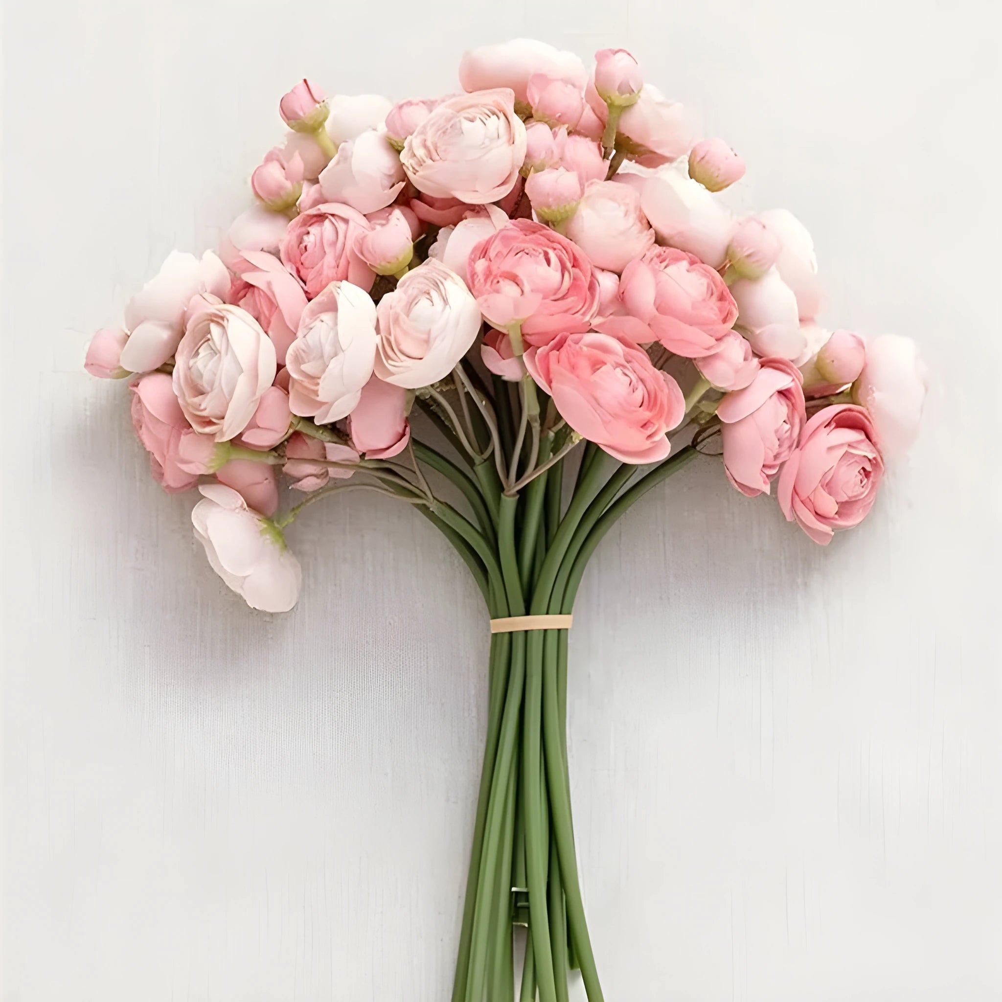 24-head artificial silk tea rose camellia flower stem in pink, 35cm tall for wedding decor