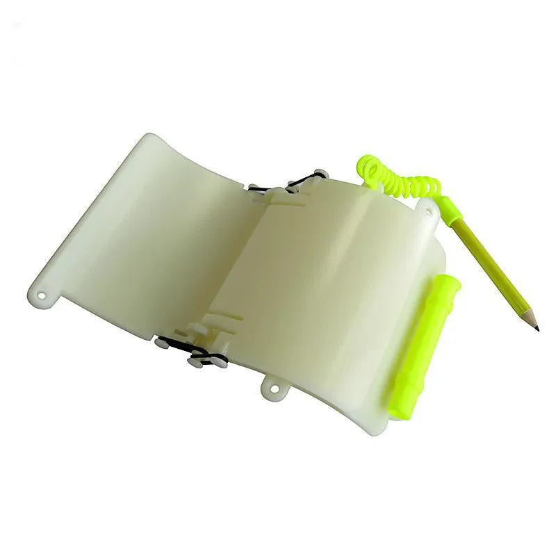 White luminous ABS underwater writing wristboard for diver communication with integrated pencil