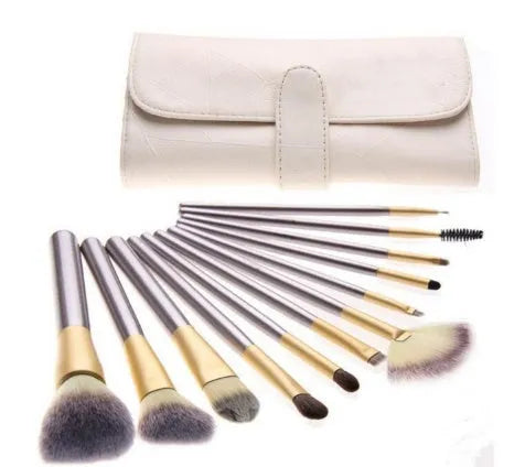 Persian makeup brush set with rice white bristles and champagne handles in 12, 18 or 24 piece options