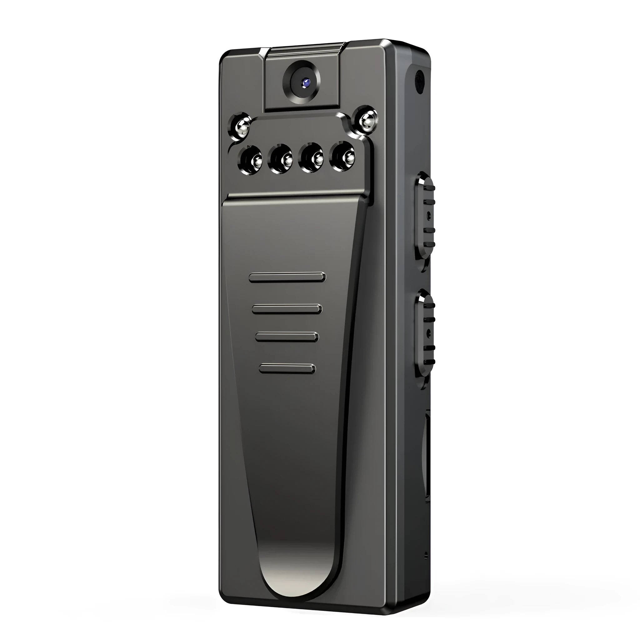 Black 1080p HD DV home camera with a lens capable of 90-degree rotation.