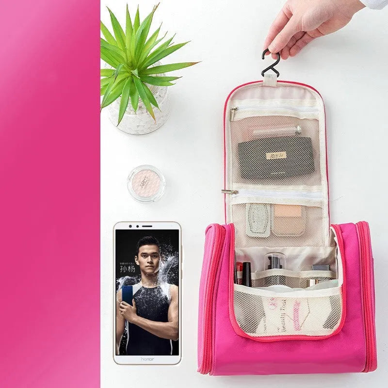 Travel waterproof cosmetic bag in beige made from ABS material for storing toiletries