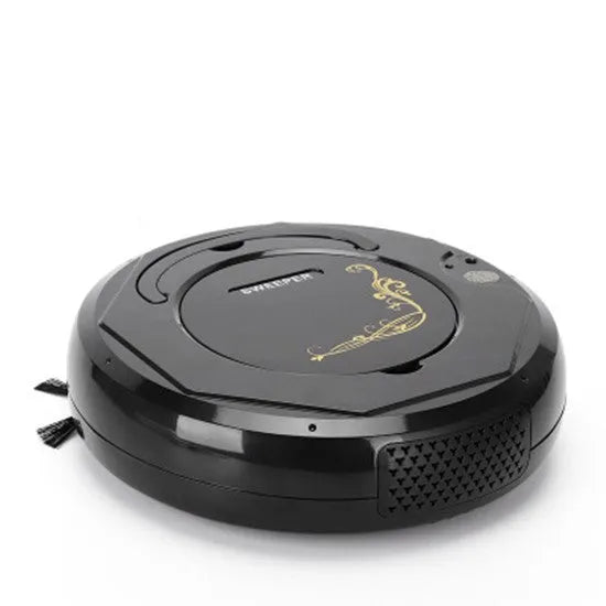 Lazy Smart floor sweeping robot vacuum cleaner in blue, black, or white colours with charging cable and cleaning accessories