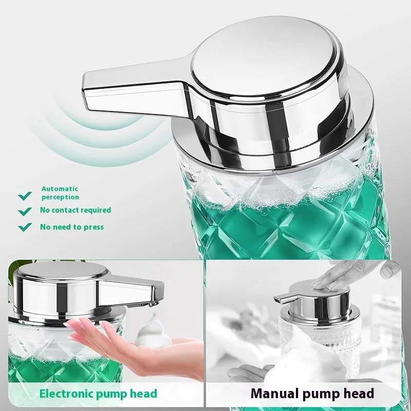 Automatic soap dispenser with silver-plated PET housing and Type-C charging port