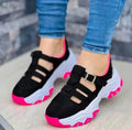 Women's buckle thick-soled flat shoes summer sandals in solid colour with round toe and artificial PU upper