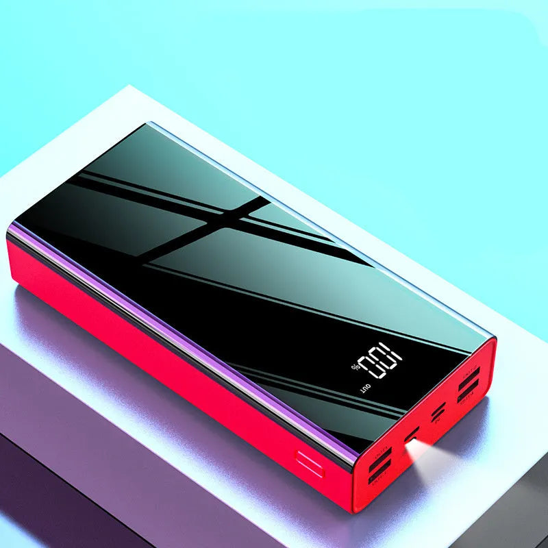 Black and red 40000mAh power bank with LCD display showing charge level